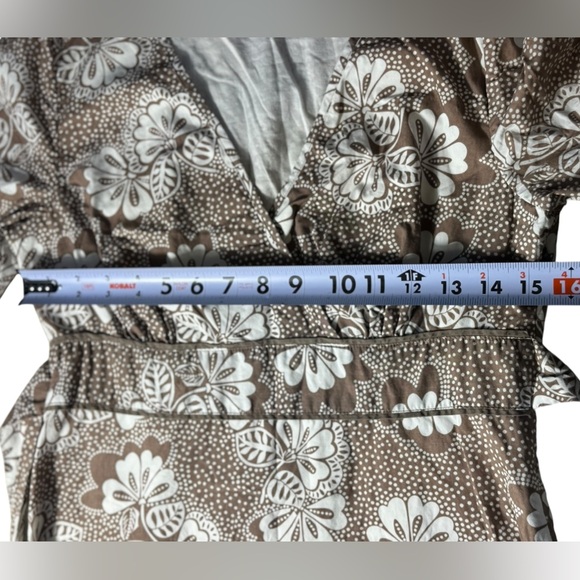 Boden Beige And brown Floral A-Line Sheath Dress Wrap Around Dress Size 10R - Picture 9 of 13